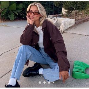 Princess Polly Western Denim Jacket Dark Brown Jacket- Worn Once, SIZE:L/XL